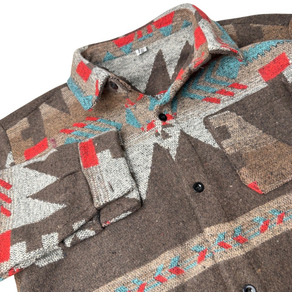 Yifuqin Mens Southwestern Shacket Medium Geometric Aztec Cowboy Cabin Earth Tone